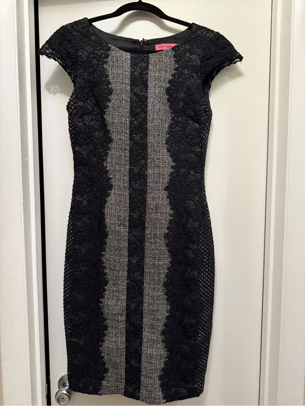 Betsey Johnson Black and Gray Lace-Trim Midi Dress